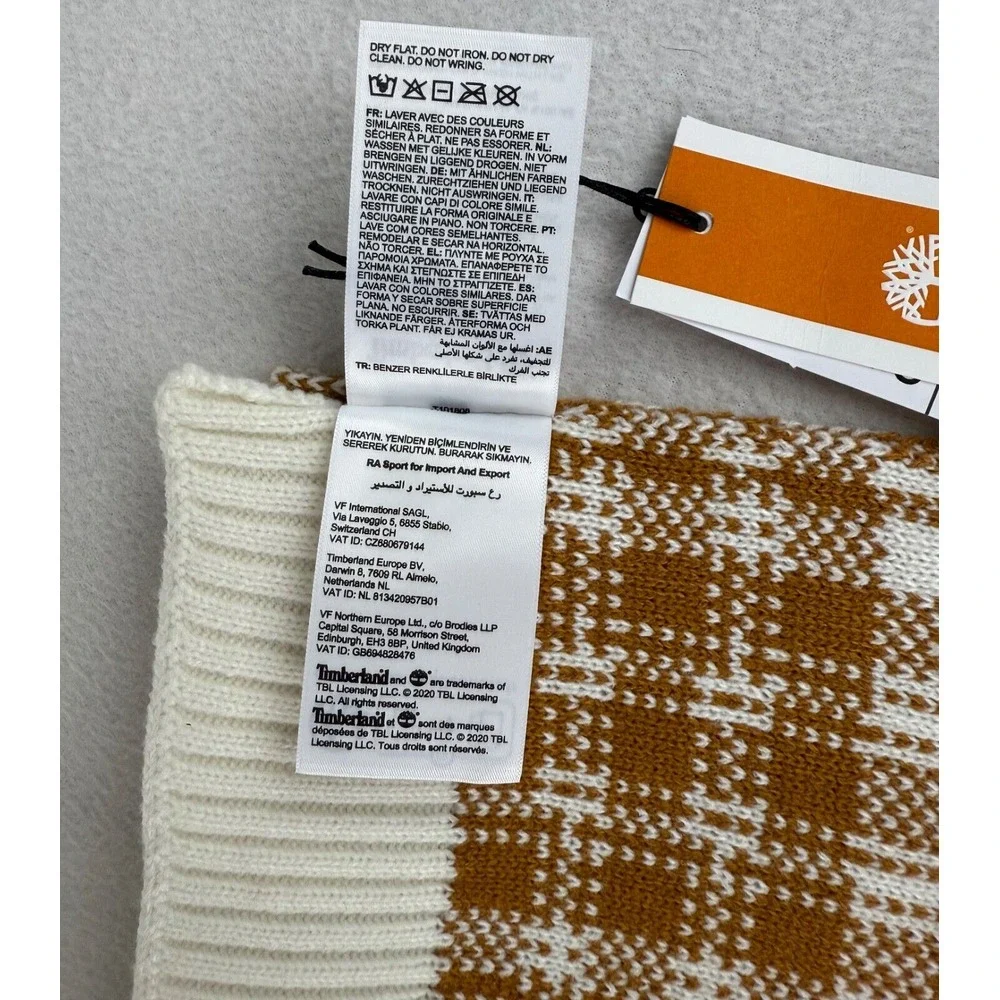 Timberland‎ Scarf Wheat Ivory Plaid Winter Warm Retro MCM NEW OS